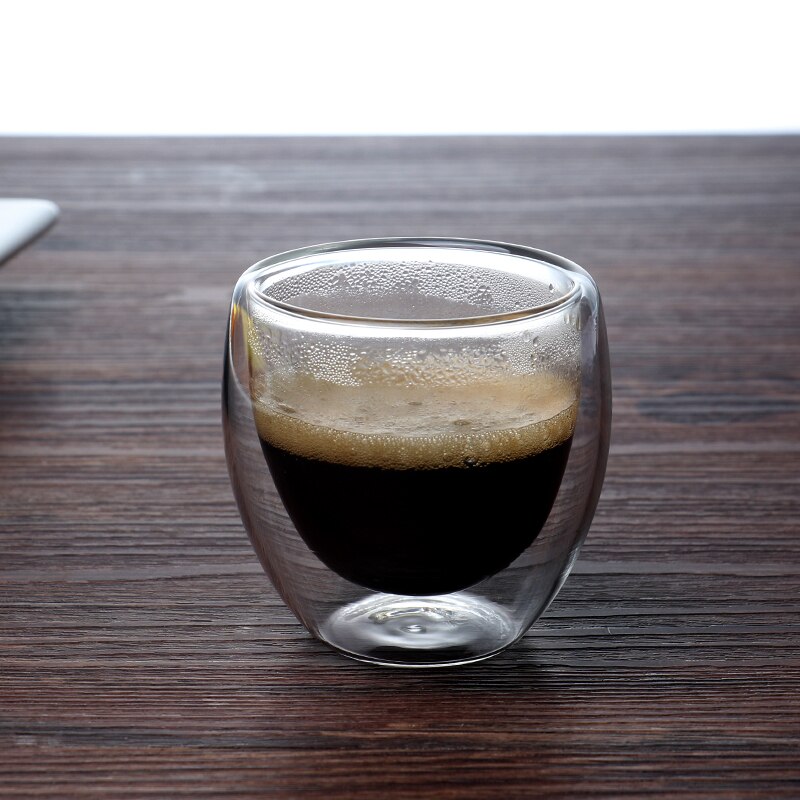 Set van 80ml dubbelwandige geïsoleerde glazen koffiekopjes voor het drinken van theekopjes, starbucks-kopjes en espressokopjes.