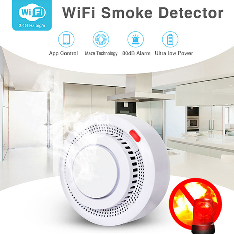 Tuya-Detector de humo WIFI, Sensor de alarma de protección contra incendios, inalámbrico, independiente, funciona con batería, alerta de vida inteligente, seguridad del hogar