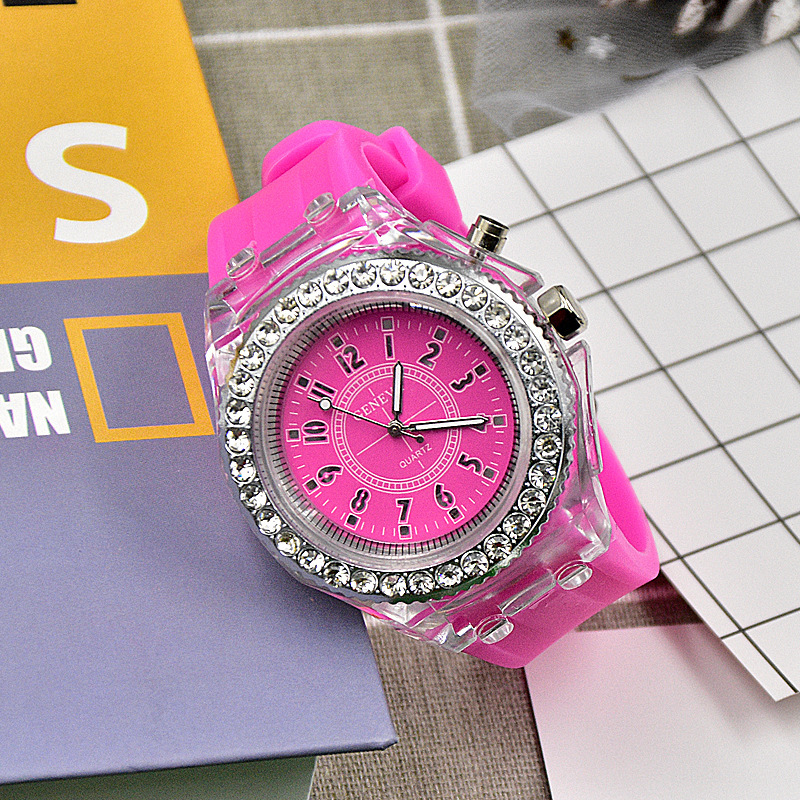 Luminous Quartz Watch for Women Personality Rhinestone Led Geneva Male and Female Students Couple Jelly Wrist Watches