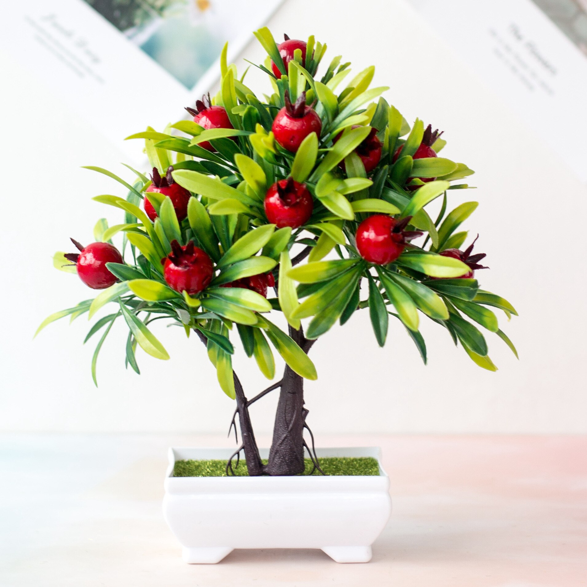 Kunstige planter bonsai simulering plast appelsin frugttræ potteplante potte ornamenter til hjemmet have hotel fest indretning: 16 hoved granatæble