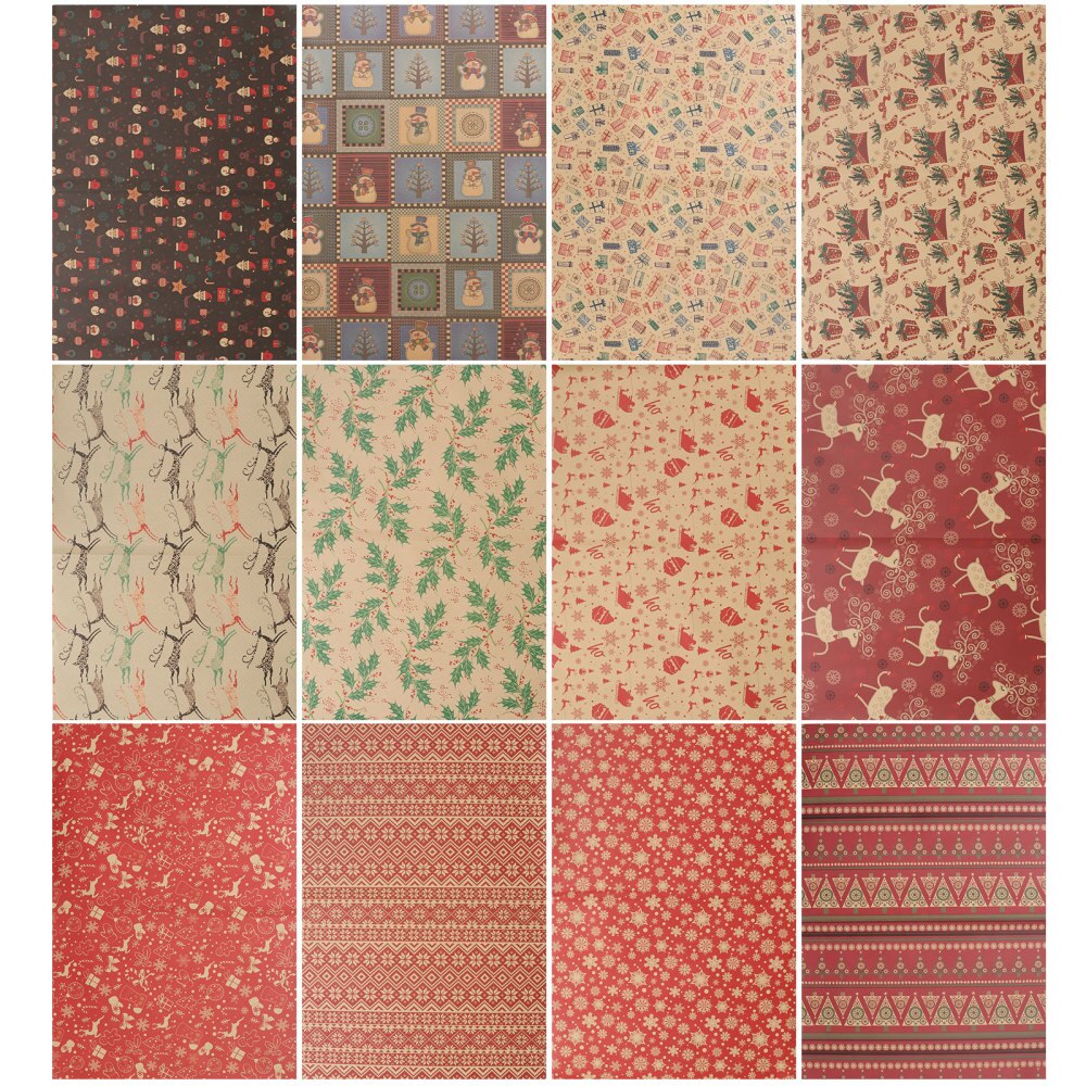 12pcs Christmas Wrapping Paper Durable Practical Stylish Christmas Packaging Paper Packing Sheet Christmas Packing Paper Gi
