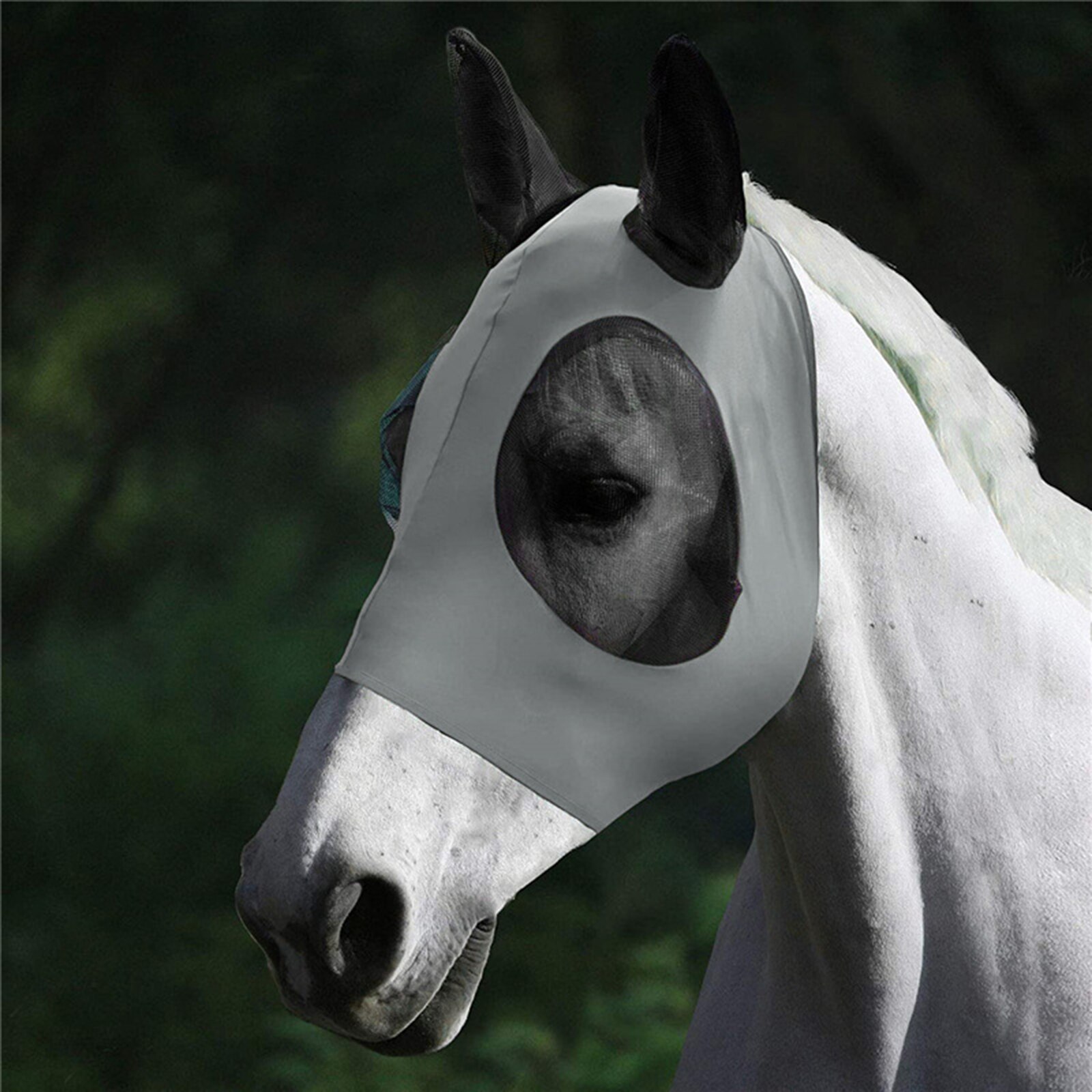1pc Anti-Fly Mesh Equine Mask Horse Mask Stretch Bug Eye Horse Fly Mask with Covered Ears Horse Fly Mask Long Nose with Ears: Gray