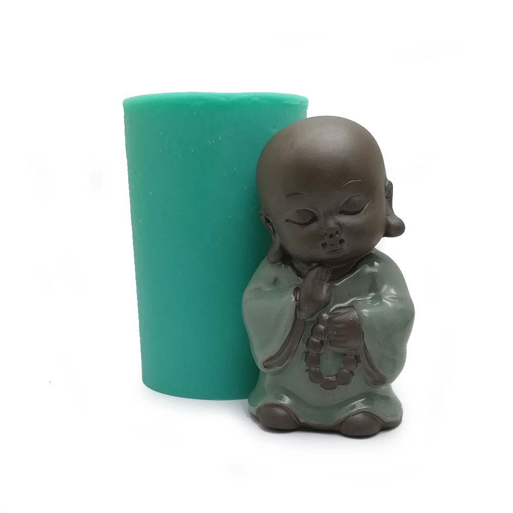3D petit moine Silicone moule bougie moule plâtre moule résine artisanat moule à la main bricolage bouddha Statue cuisson décoration: Vert armée