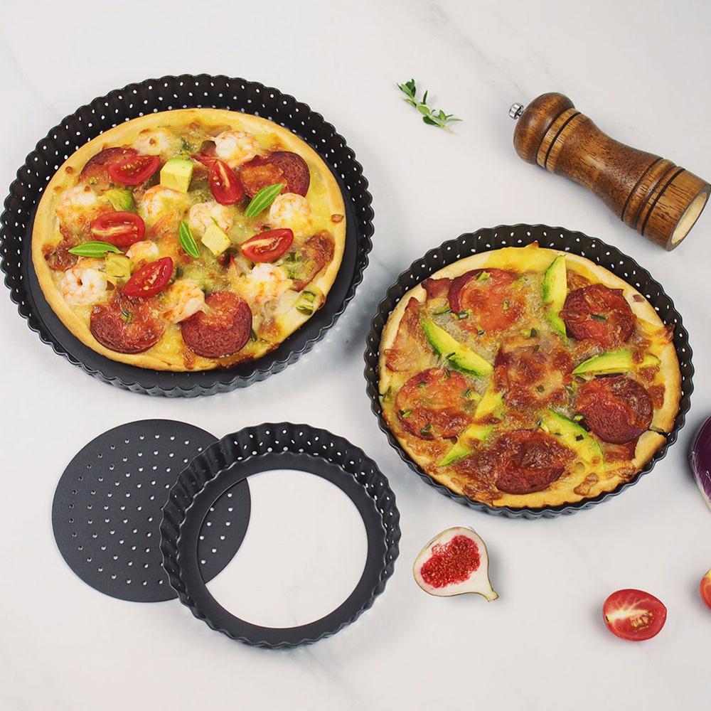 Kulstofstål non-stick gør-det-selv mikroovn pizza bagepande mesh plade plade bagegrej hjem køkken restaurant værktøj