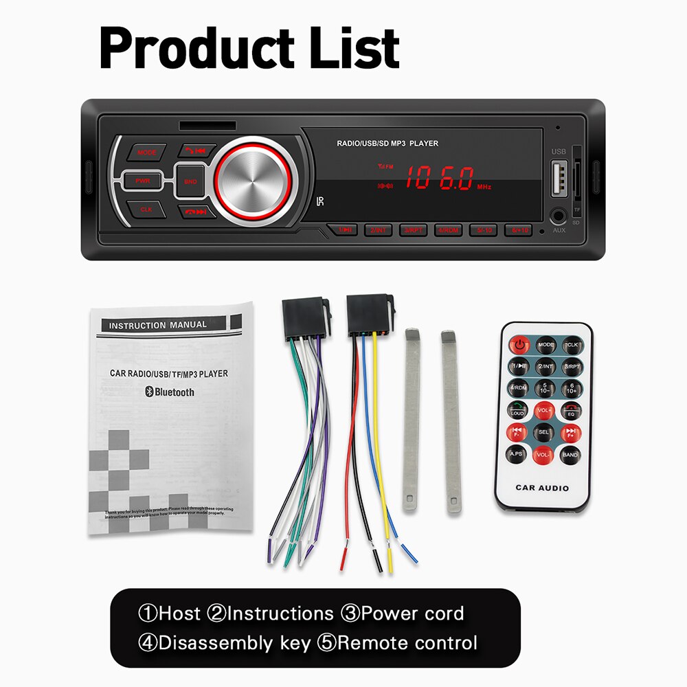 5208E Car Bluetooth MP3 Player Stereo Multimedia Audio Player Bluetooth CD Car FM TF Radio AUX Input MP3 Player Auto Accessories