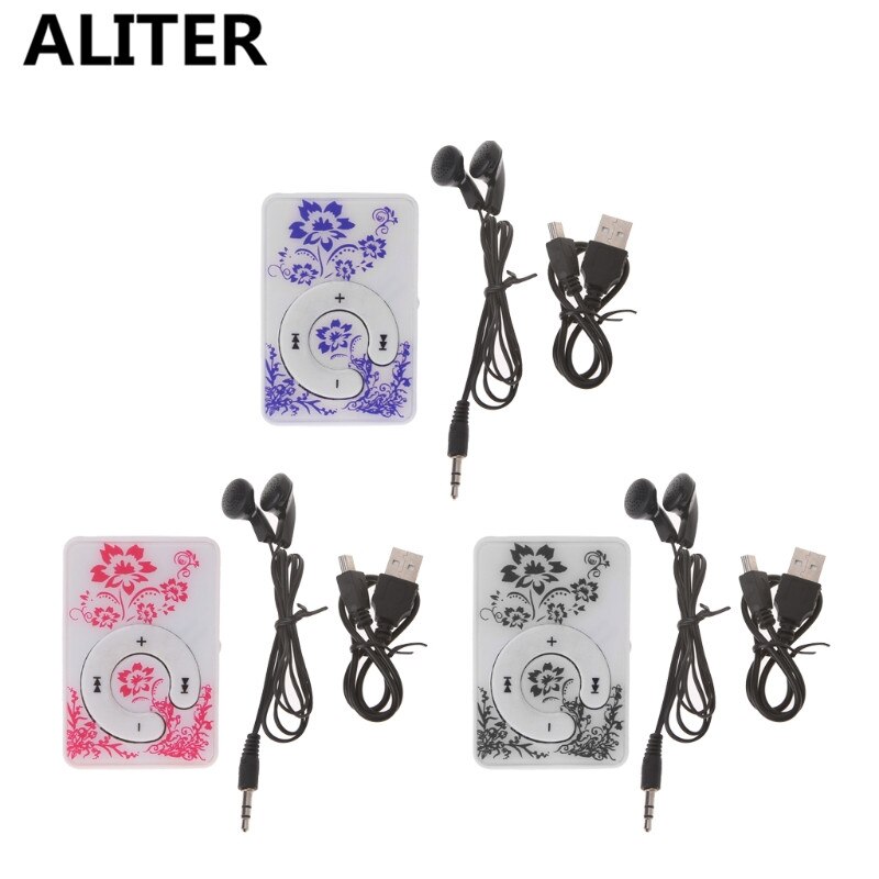 Chinese style Floral Pattern Mini Clip Music MP3 Player With Earphone USB Cable