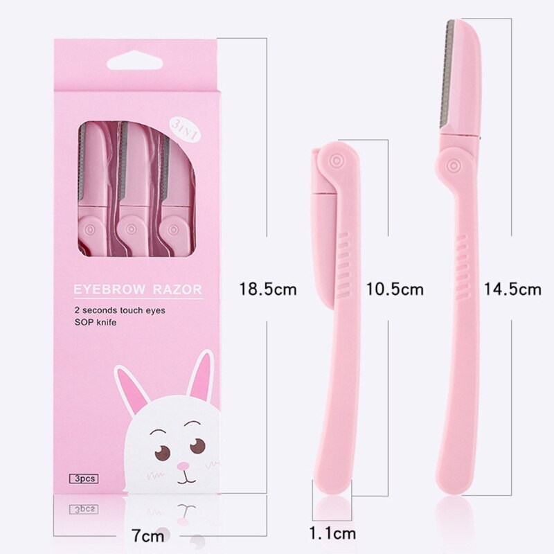 3 unids/set de rasuradora de cejas Facial Rosa plegable de acero inoxidable para cejas, removedor de vello, afeitadora, Kit de herramientas acicalado maquillaje