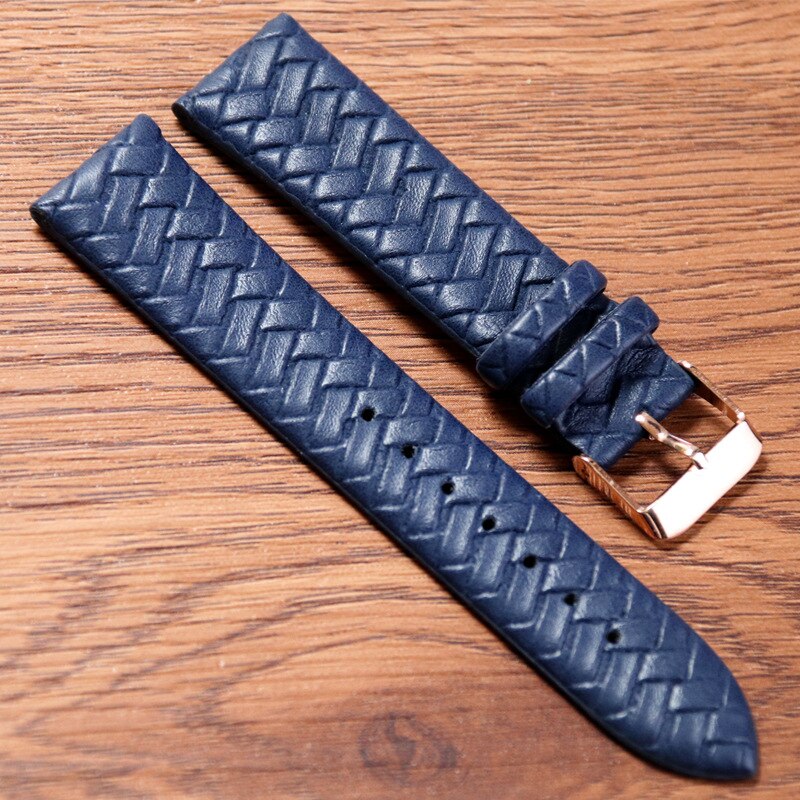 20mm flettet mønster pu læderrem urbånd mænd kvinder erstatter armbåndsbånd armbånd ur tilbehør sort blå: Blå