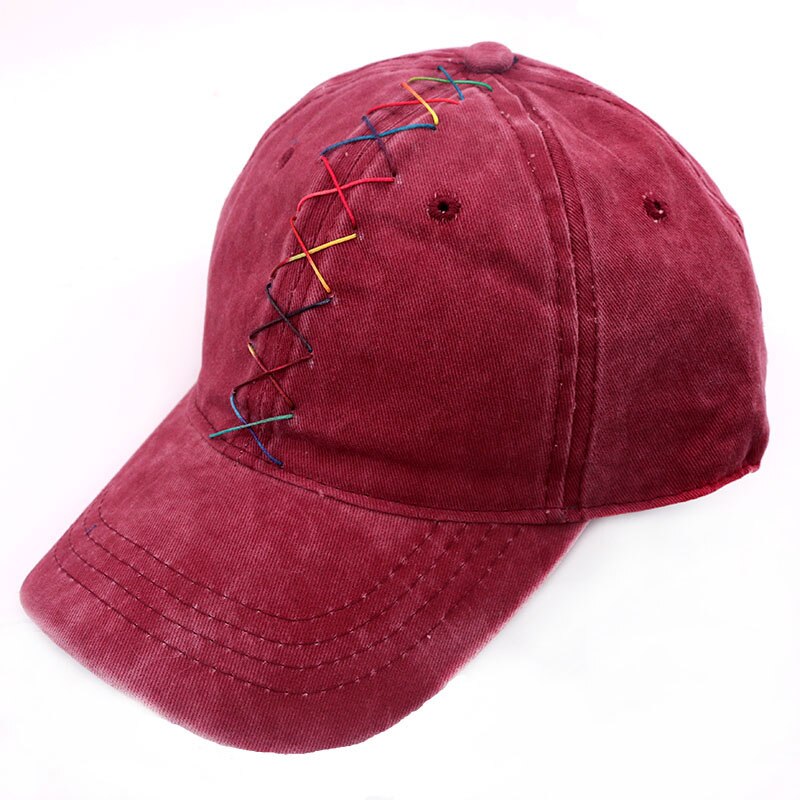 Rento monivärinen nauha puuvilla baseball lippalakit naisille tytöille miesten kesä säädettävä hip hop lippis denim snapback lippikset: Viininpunainen