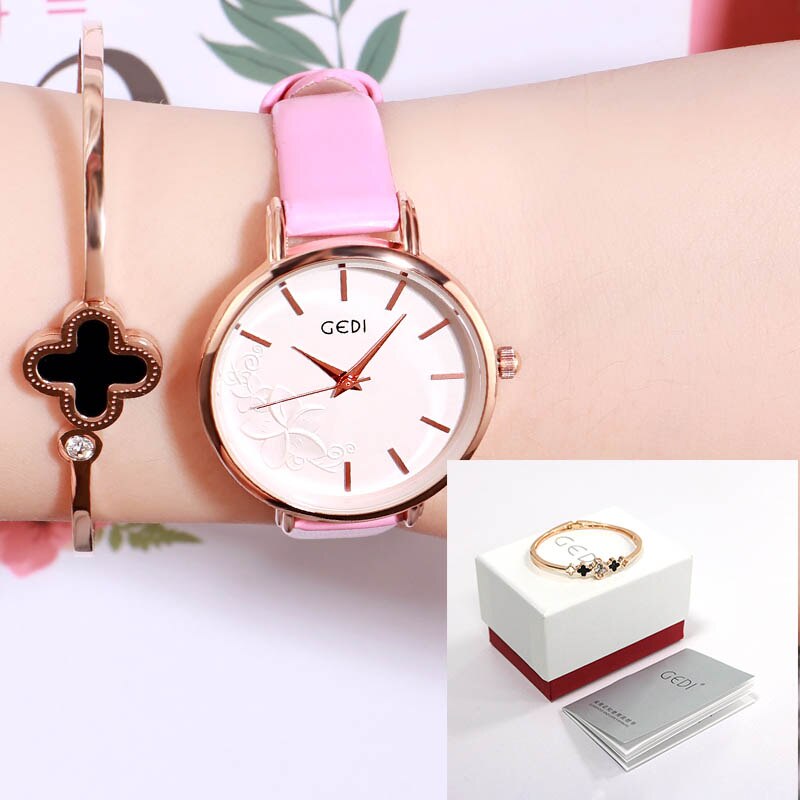 GEDI Frauen Uhr Ultra-dünne Quarzuhr Einfache Stil Geschäft Uhr Dame Lederband Uhr Frauen Armbanduhr Reloj mujer