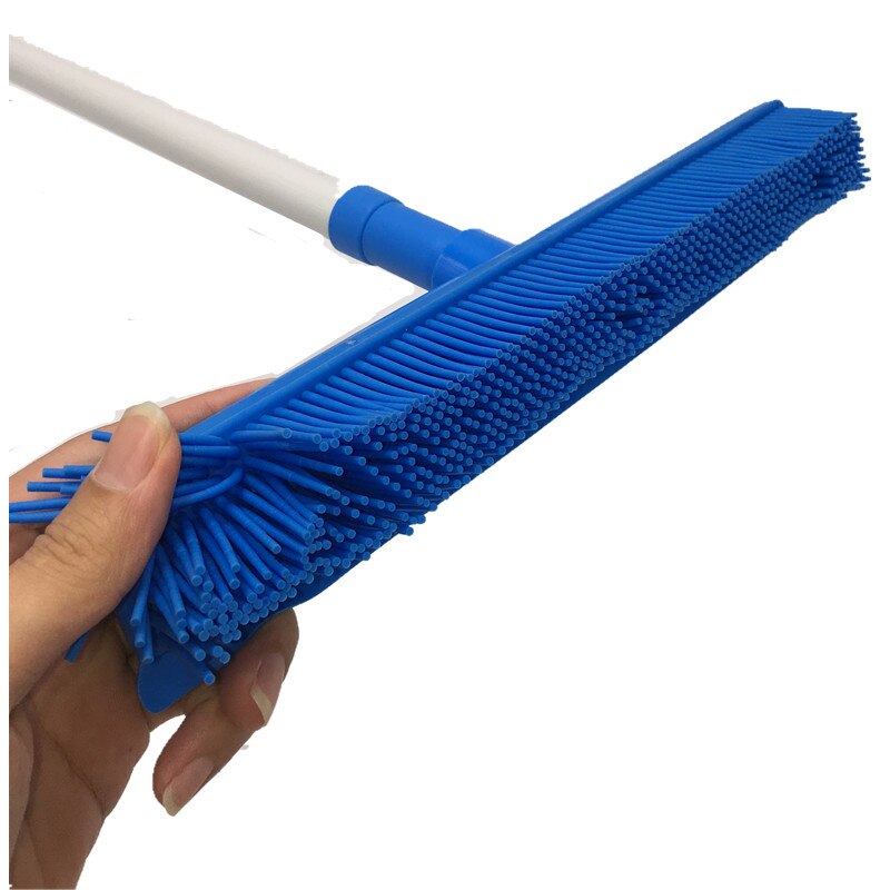 Escoba de goma para quitar pelusas y pelo de mascotas, herramienta de limpieza de suelo, mango de goma para mascotas con escurridor,