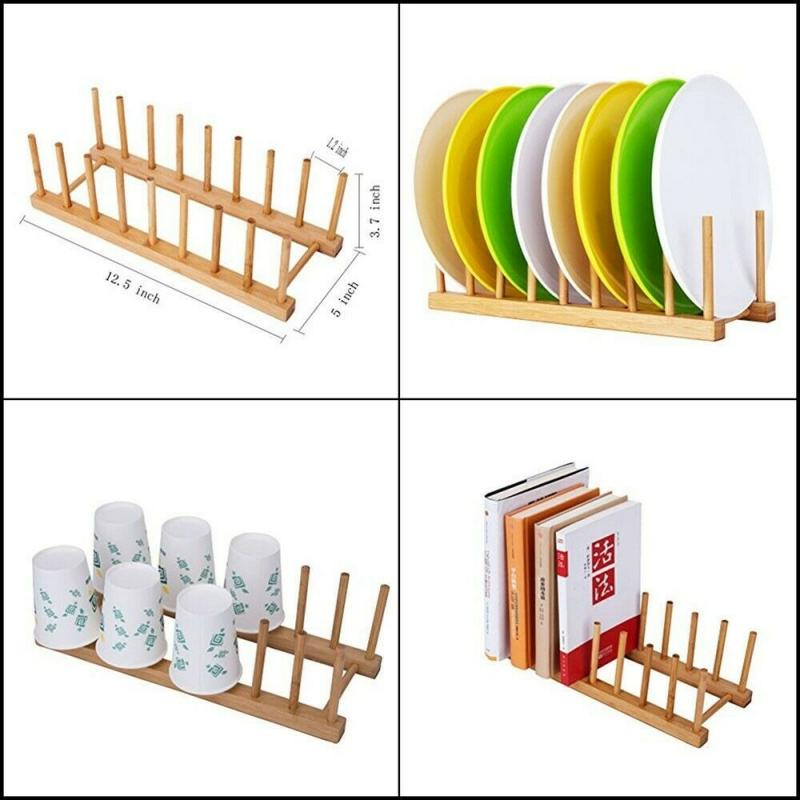 Bamboo Dish Pot Lid Shelf Rack Dishes Plate Drainboard Drying Drainer Storage Rack Pan Cover Stand Kitchen Cabinet Organizer