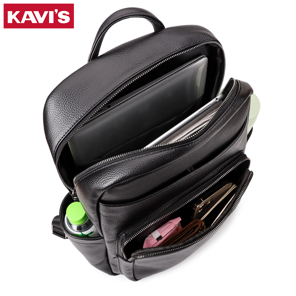 Kavis genuine leather backpack, school bag for men, teenagers, boys, travel bag, male laptop backpack, shoulder bag