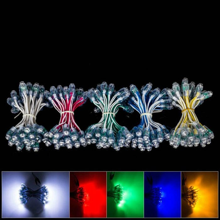 Led reklame brevkæde lampe / led pixel modul lys, enkelt farve, diameter 9mm,  dip led, vandtæt , dc5v, 500 stk/parti