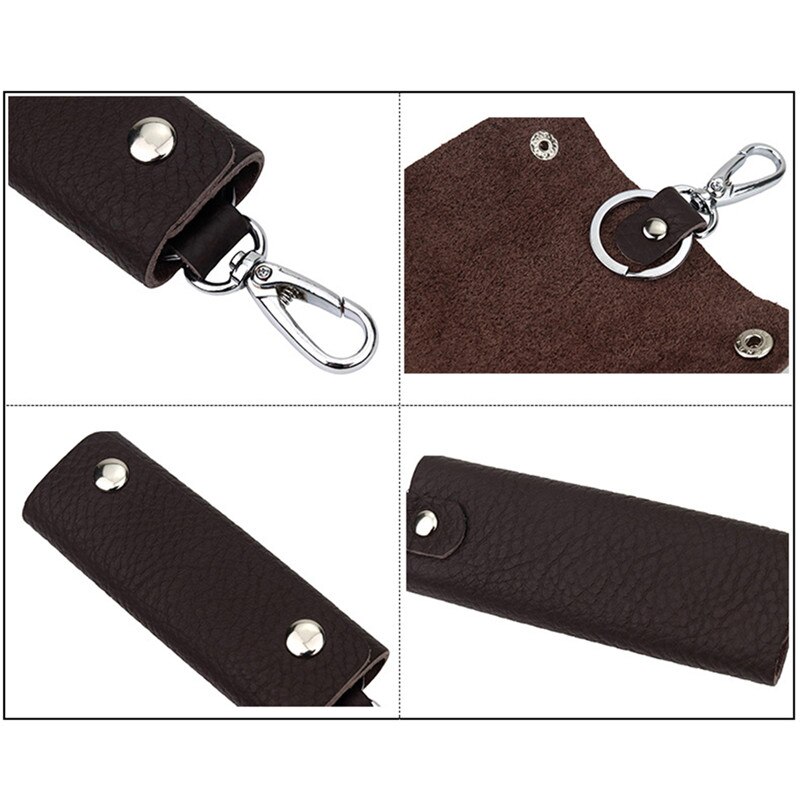 Lederen Dubbele Snap Key Holder Tassen Handgemaakte Handig Draagbare Eenvoudige Effen Kleur Key Sleutelhanger Organizer Accessoires