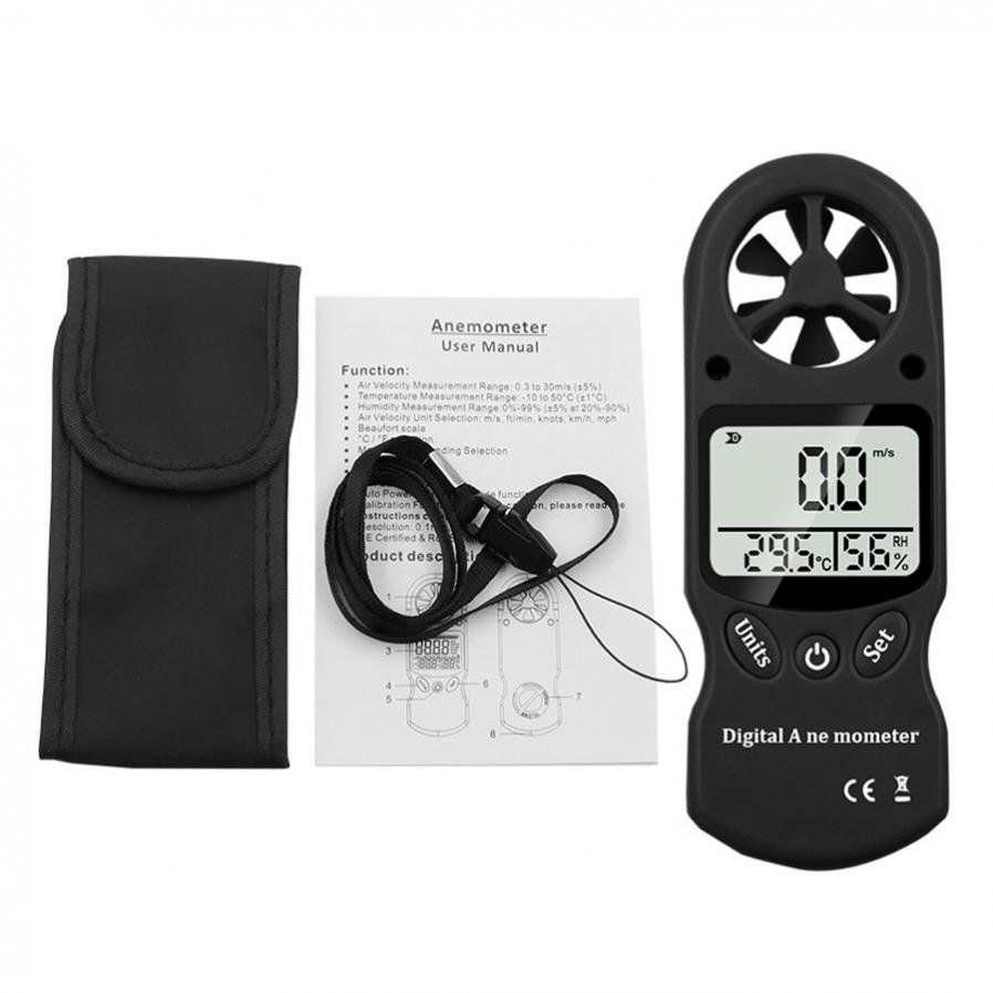 3 In 1 Digital Anemometer Handheld Wind Speed Meter with Temperature and Humidity for Measuring Wind Speed with Backlight Screen: Black