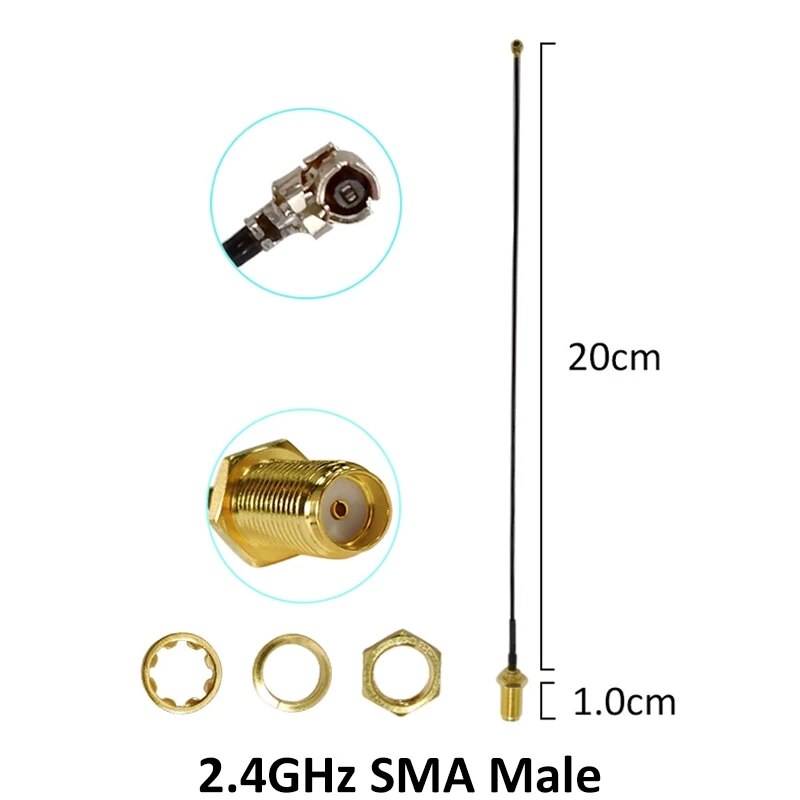 2.4 GHz Antenna wifi 5dBi SMA Male Connector 2.4ghz antena IOT Router Wi fi Booster +21cm RP-SMA to ufl./ IPX 1.13 Pigtail Cable