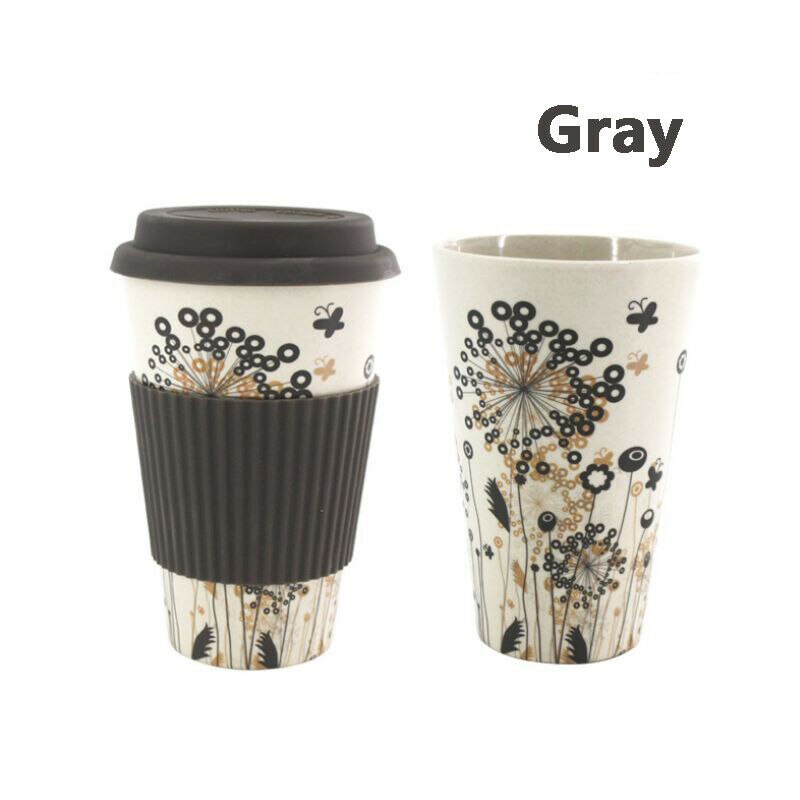 Stylish Reusable Bone China Ceramic Travel Mugs Tea Coffee Travel Mug Cup Silicone Lid: Gray