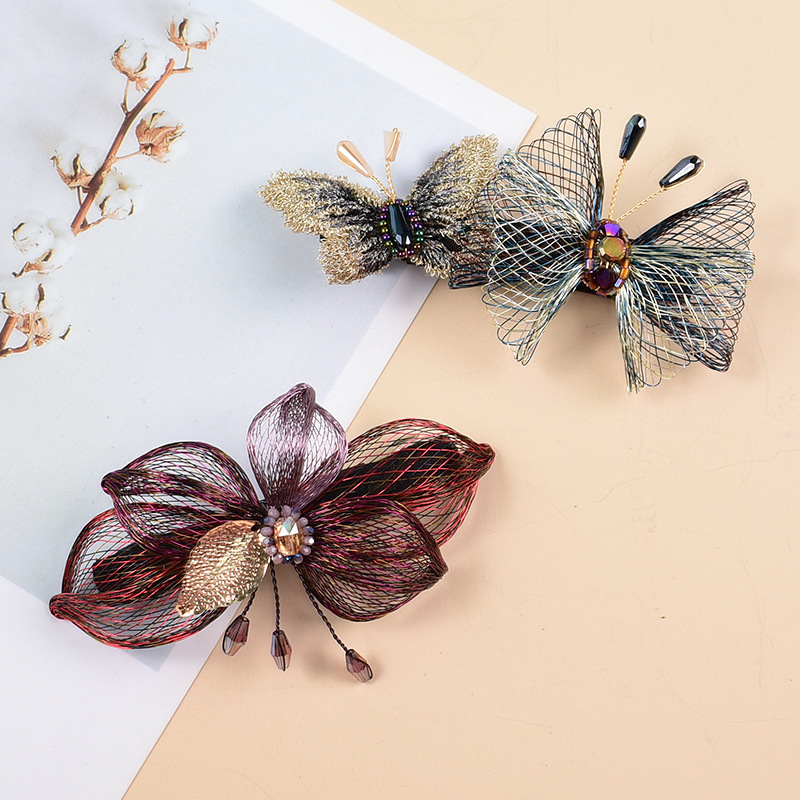 Original Handmade Copper Wire Flower Shape Hair Clips for Women Girls Chinese Style Braided Hair Clips Hair Accessories