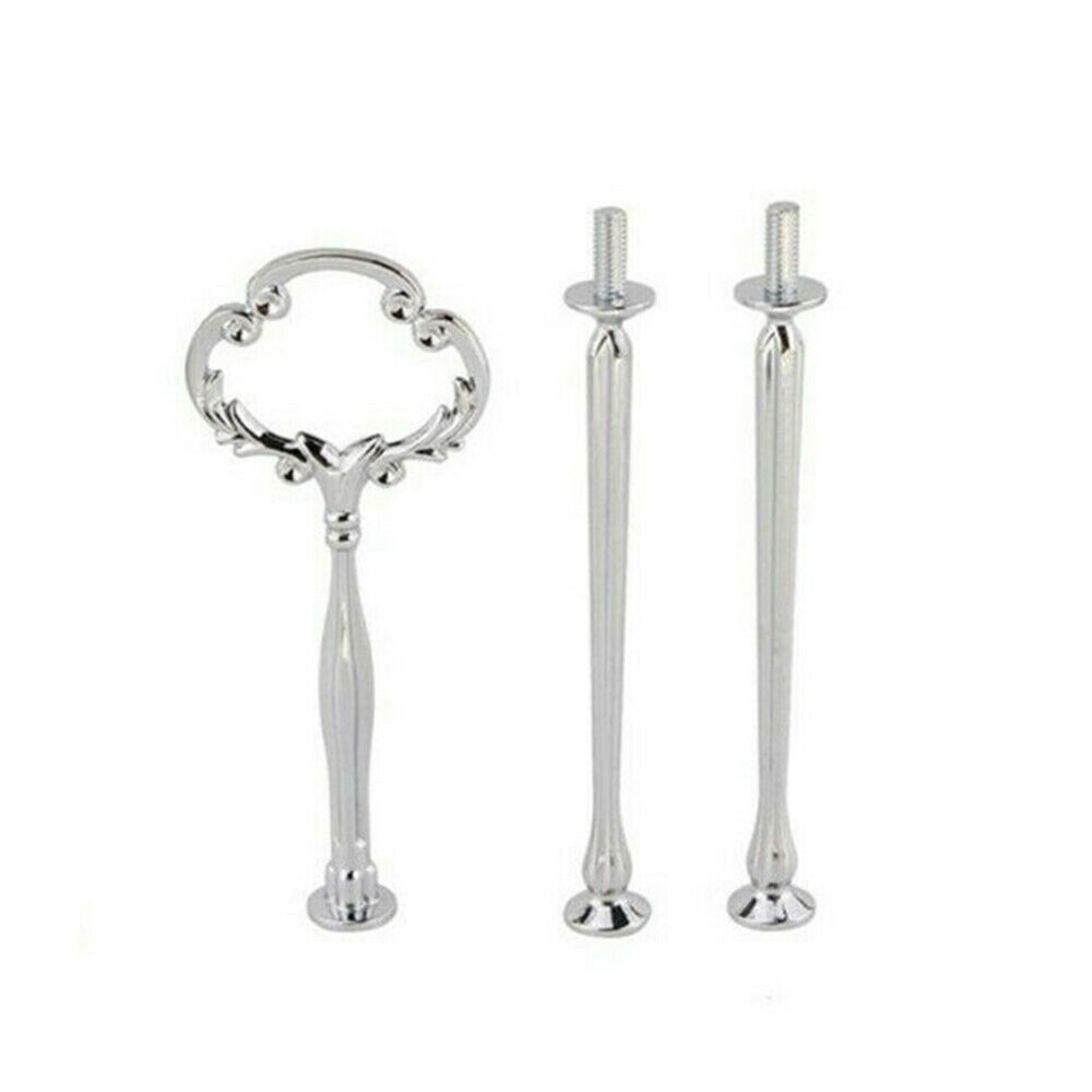 1 Set 3 Tier Handvat Party Decor Cake Cupcake Houder Mini Plaat Stand Staaf Hardware Afternoon Tea Bruiloft Platen Party servies: silver