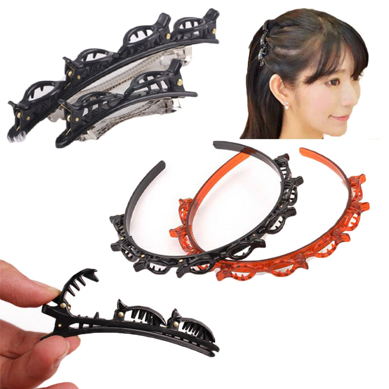 Horquilla para peinado con doble flequillo a la para mujer, diademas coreana trenzada , niña diadema con pinzas decorativo para el cabello accesorio de diadema deportiva para hombre complementos para el pelo