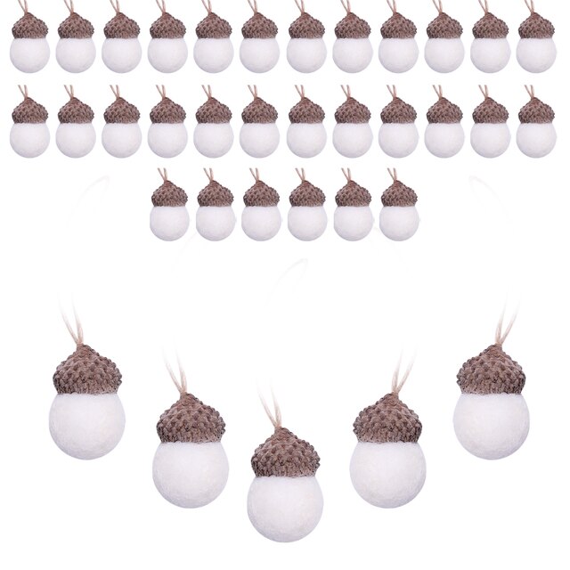 Adornos colgantes de bellota de fieltro de 30 piezas, bolas de fieltro de lana con cuerda de lino, árbol de Navidad de granja para decoración rústica, pared, en casa: Blanco