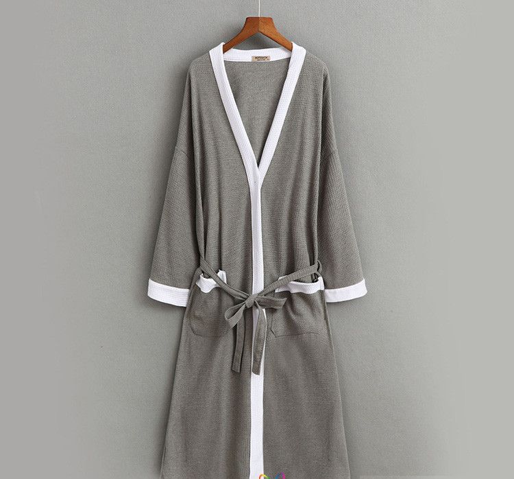 PrinStory Dames ochtendjas wafel zachte kimono gewaad V-hals korte gebreide badjas nachtkleding nachtkleding, Wit, L