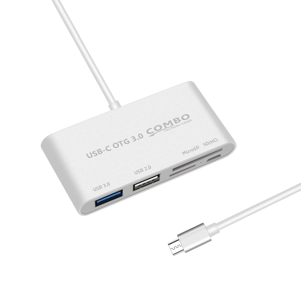 USB C om Multi SD CF Micro SD Kaartlezer Adapter Type-C USB-C HUB OTG 3.0 Micro USB combo Splitter voor Macbook Air Pro: Silver