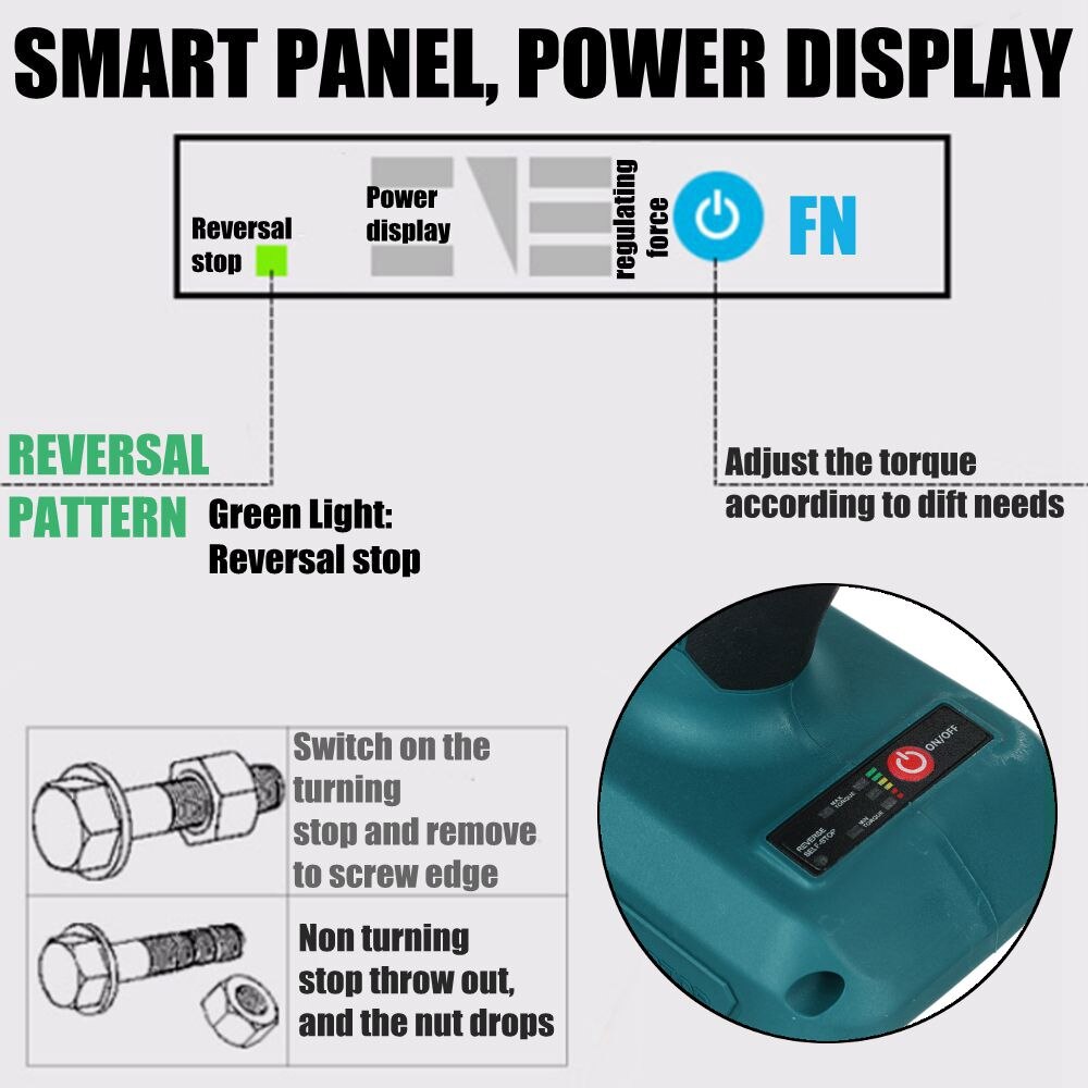 Electric Brushless Impact Wrench Screwdriver Rechargeable 1/2 Socket Wrench Power Tool Cordless + LED Light For Makita Battery