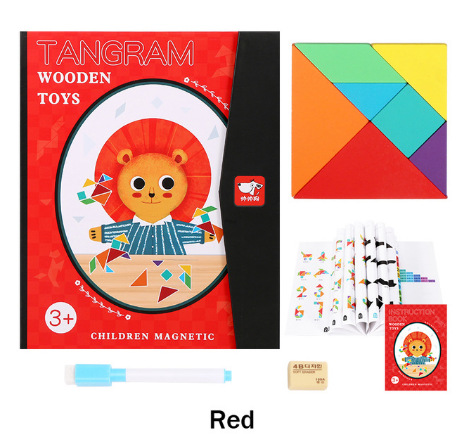 Kinderen Educatief Vroegschoolse Speelgoed Kleurrijke Houten Magnetische Puzzel Leermiddelen Baby Intelligentie Puzzel: ishuai gou Red Jigsaw Puzzle