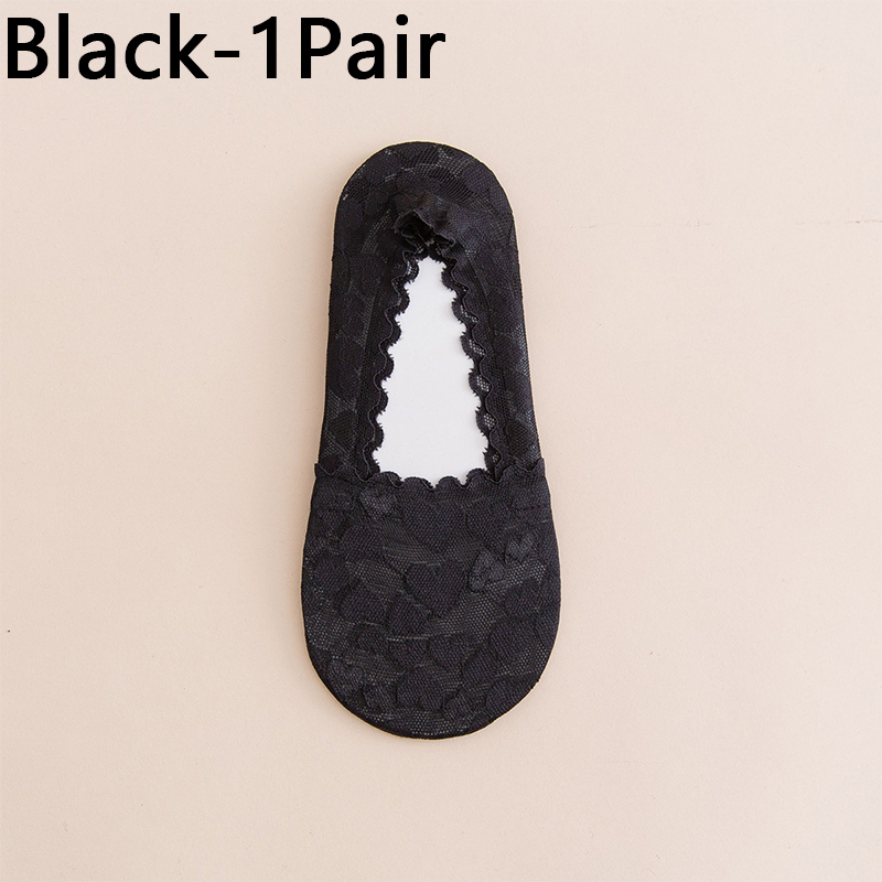 Calcetines tobilleros invisibles sin costuras para mujer y niña, medias tobilleras de encaje con forma de corazón, 1 par: Black