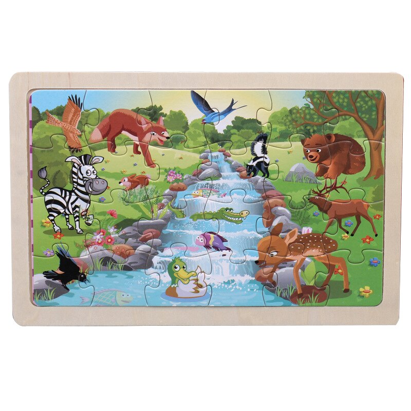 24 Pcs Kids Wooden Puzzle Toy Cartoon Animal Baby Wood Puzzles Jigsaw Educational Learning Toys For Children: 15