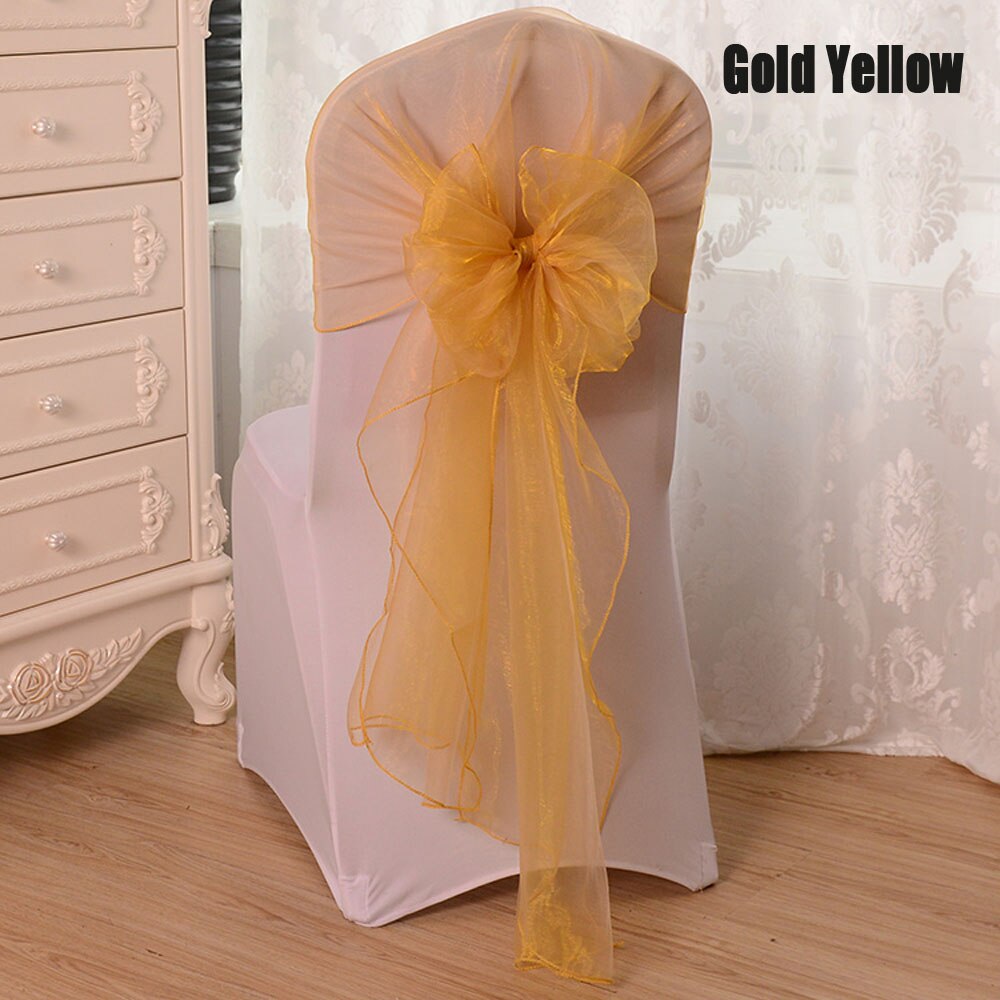 25 stuks/partij 60 x 275cm rood roze wit 16 kleuren organza stof strik stoel sjerp voor bruiloft feest evenement banket decoratie: Goudgeel