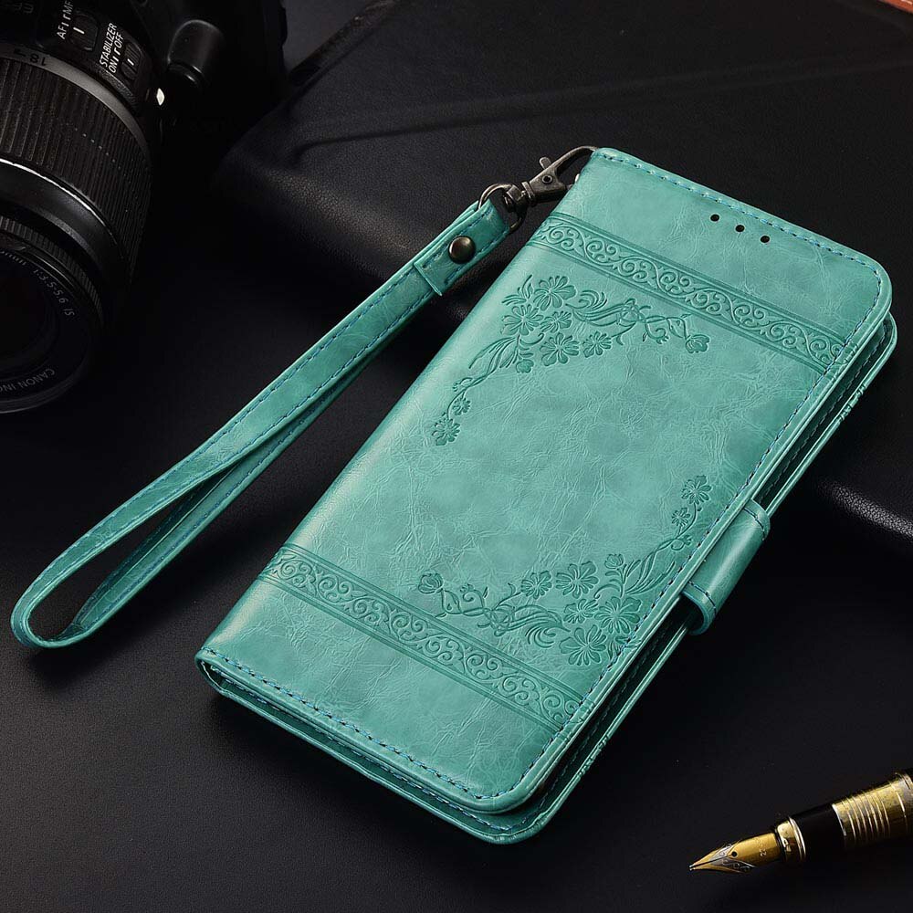 Flip Leather wallet Case For Huawei Honor 7A DUA-L22 7 A Russia 5.45'' cases Printed Flower case Soft TPU back case Fundas: oil Mint Green