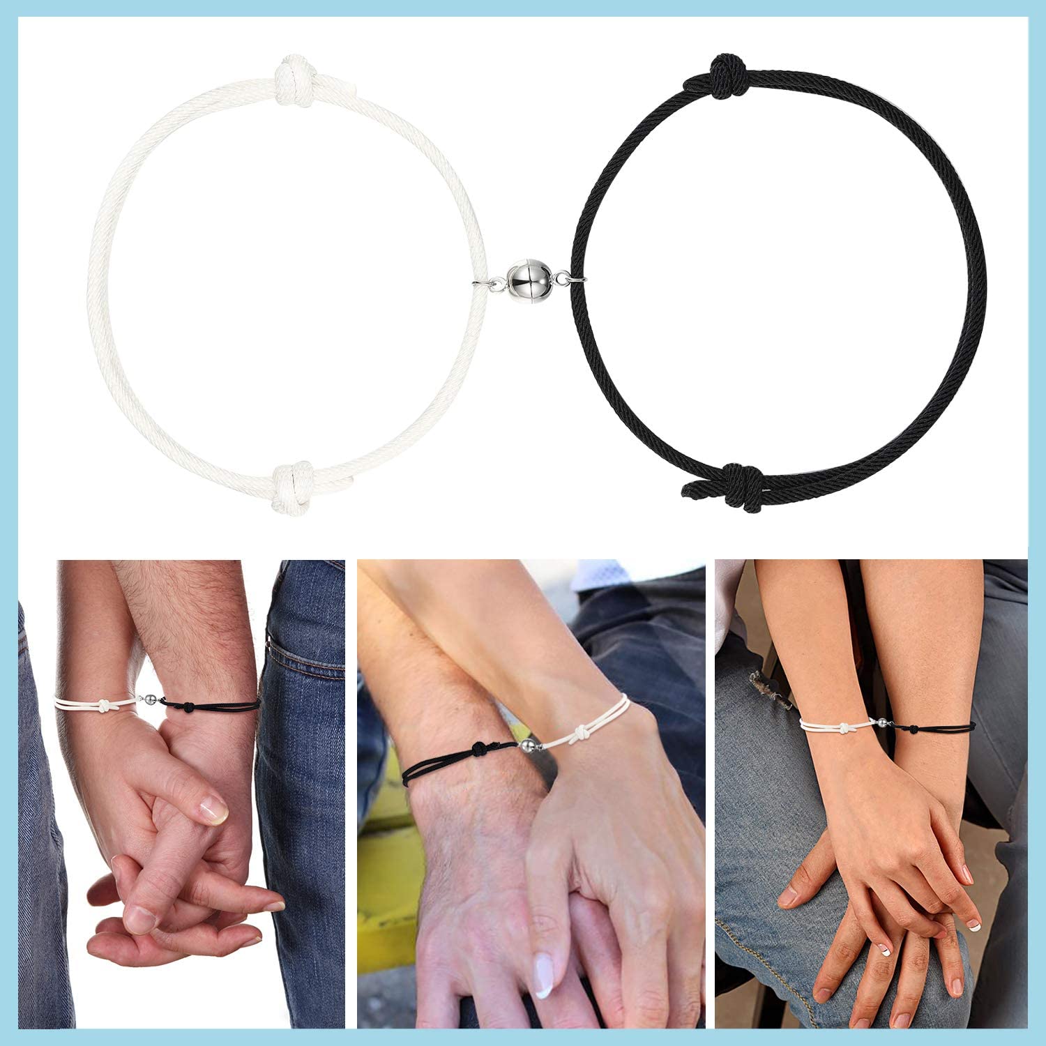 Ímã quente pulseira casal artesanal ajustável corda correspondência braslet infinito amor braclet sorte preto branco presente brazalete