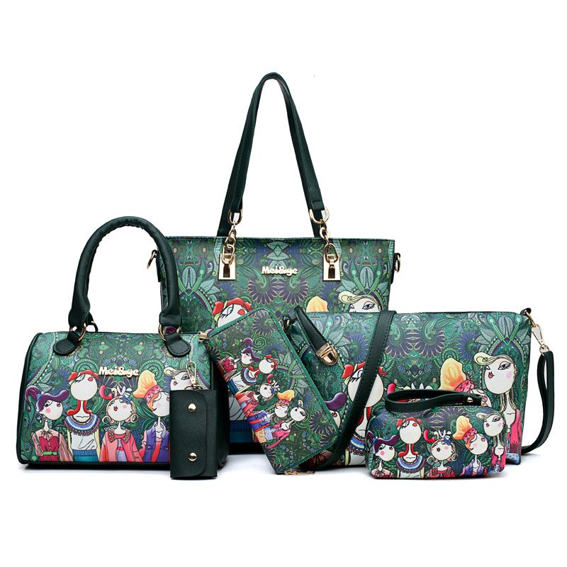 6 Pcs/Lot dessin animé impression femmes Composite sac de Durable en cuir PU sac à bandoulière femme Portable sac à provisions: Default Title