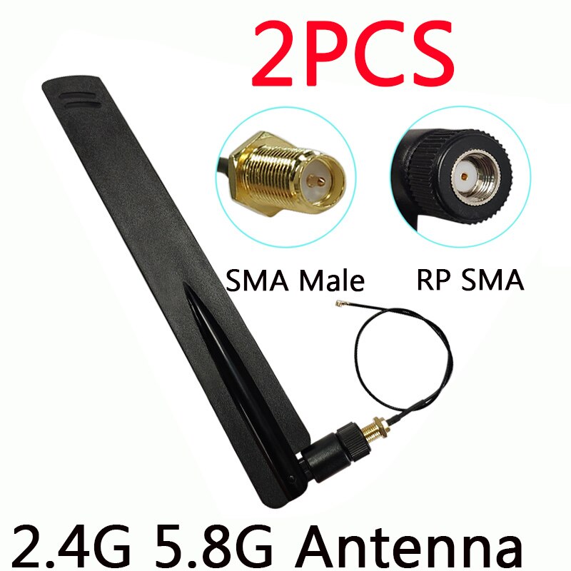 2.4GHz 5GHz 5.8Ghz wifi Antennareal RP-SMA Dual Band 8dBi 2.4G 5G 5.8G Antena aerial SMA female + ufl./ IPX 1.13 Pigtail Cable: 2PCS FC