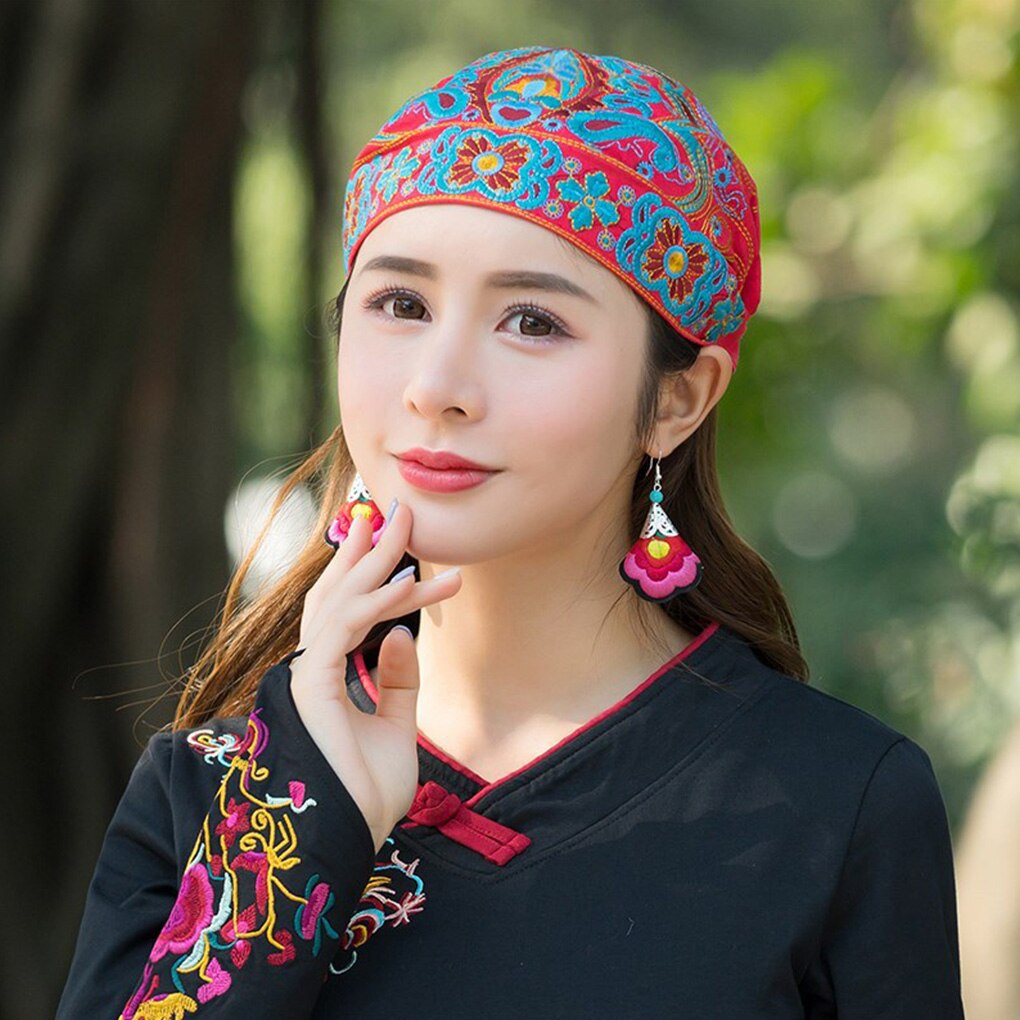 Étnico mexicano Estilo Vintage mujer flores de bordado pañuelos estampada roja sombrero gorros de invierno para mujeres 5 Estilo