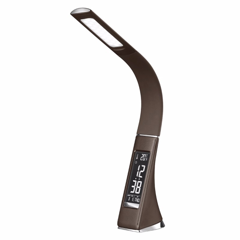 Lámpara LED GTBL de 5W con textura de piel táctil y atenuación para lámpara de lectura con reloj despertador marrón