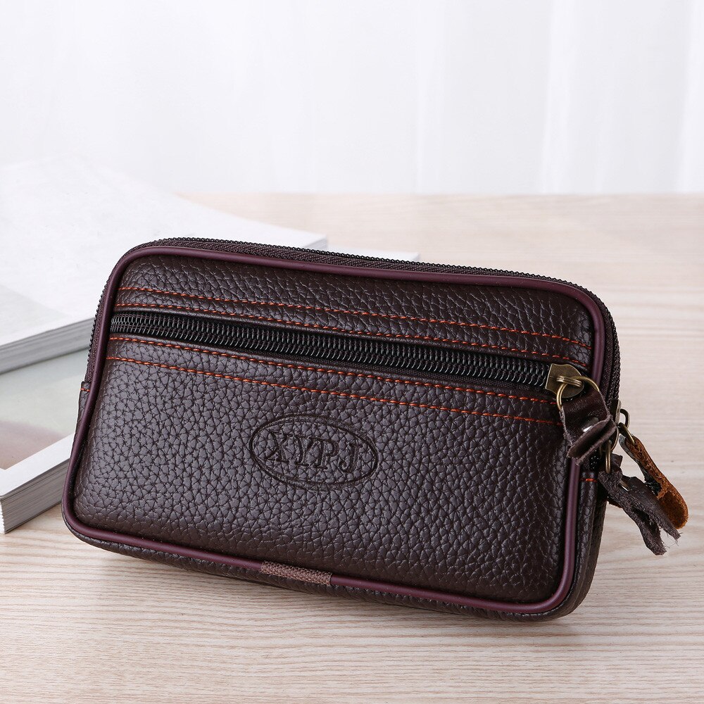 Heren vintage effen leren clutch mobiele telefoon portemonnee zwart