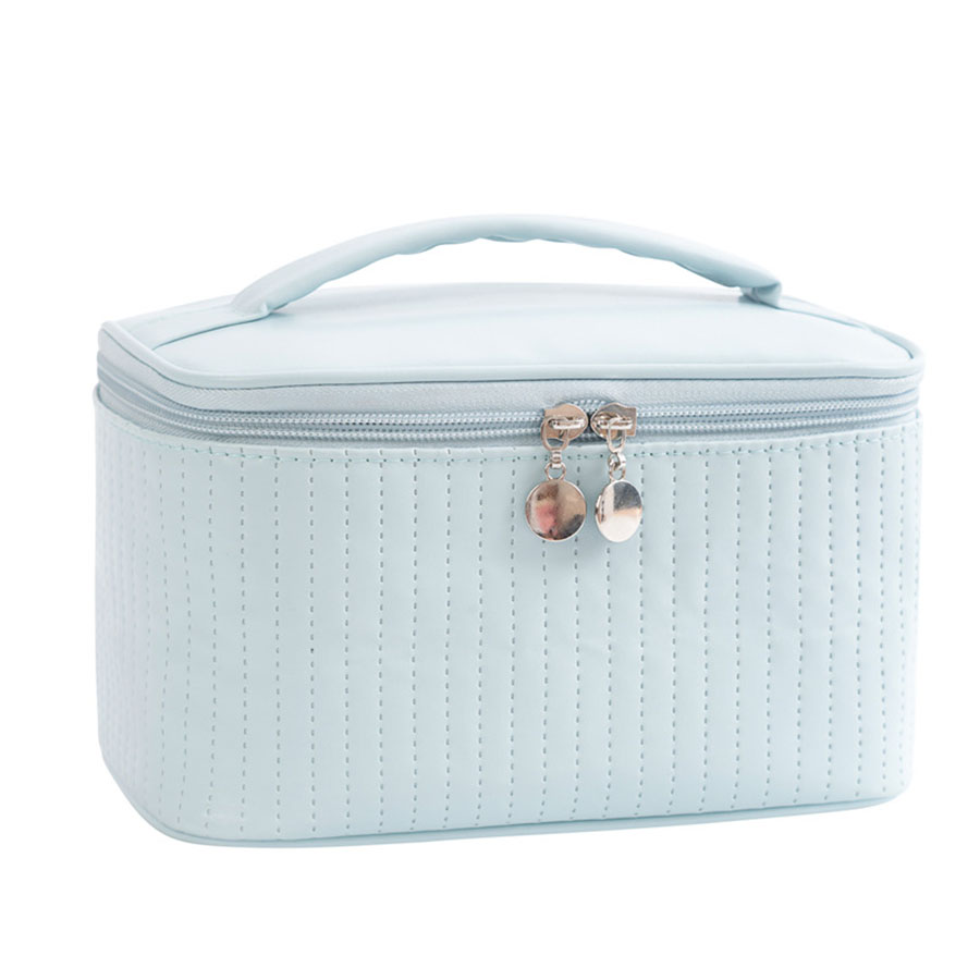 Make-uptassen voor dames Reistoilettas Leuke koffers Tas Draagbaar Effen kleur Make-up organizer Box Cosmetische tas Neceser PU-leer: Blauw