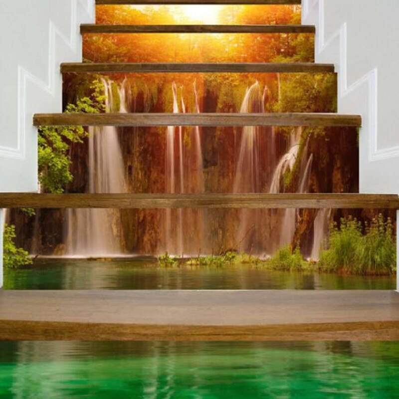 3D Trap Stickers Pvc Simulatie Boekenkast Waterdichte Zelfklevende Trap Stickers Home Decoratie: waterfall