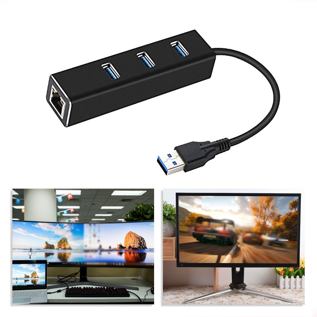 USB3.0HUB + Gigabit Network Card Hub 3 Ports USB 3.0 Gigabit Ethernet LAN Rj45 Network Adapter Hub to 1000mbps