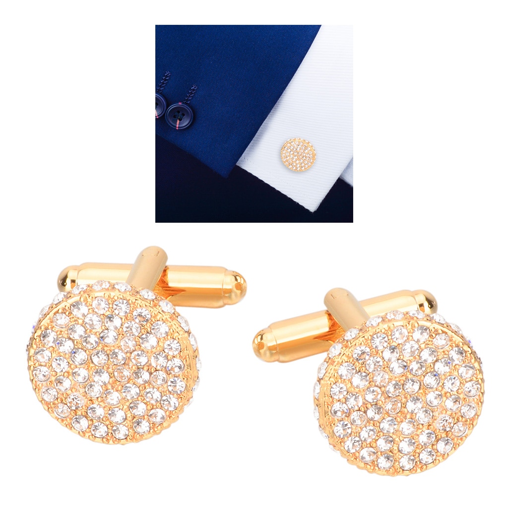 1 Pair Wedding Crystal Rhinestone Cuff Links Shirt Suit Collar Cufflinks Gold