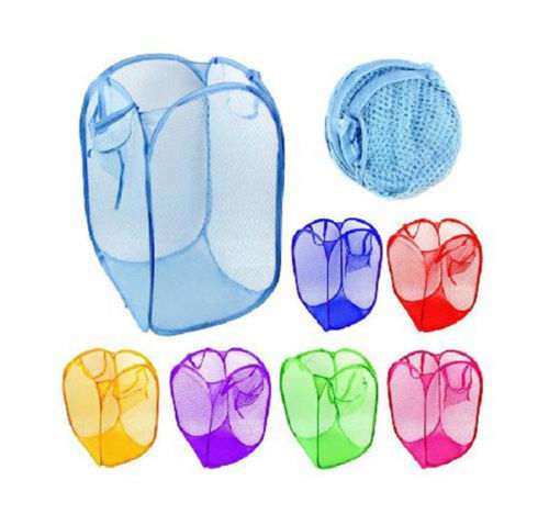 Tela de malla de nailon de Color caramelo para niños, cesta de lavandería grande plegable, bolsa de ropa sucia para el hogar, organización de almacenamiento, 1 ud.