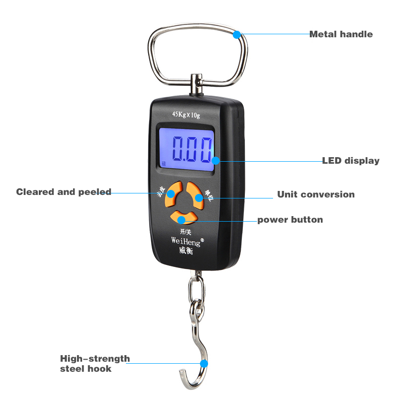 0-10Kg/5g 10-45Kg/10g Portable Mini Digital Scale Double Precision LCD Display Backlight Luggage Scale With Tape Measure