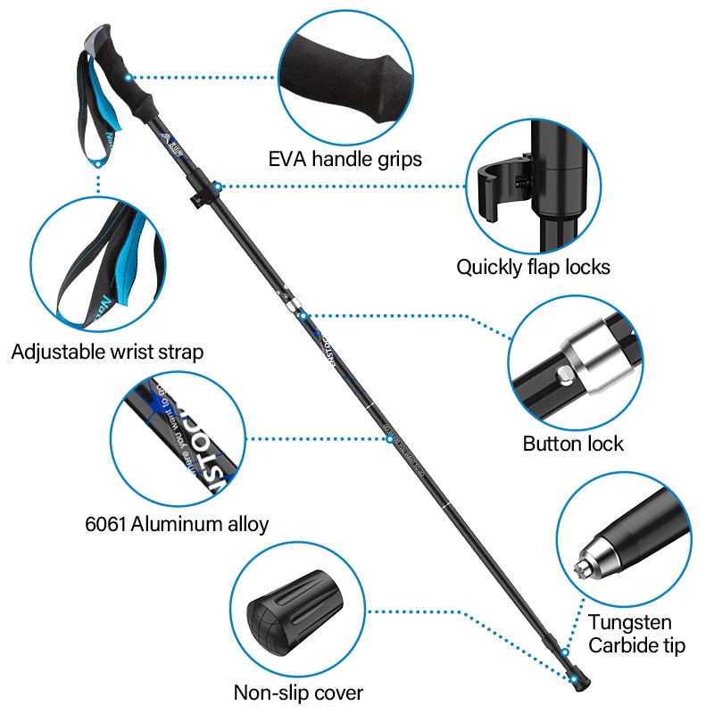 BSWOLF-Bastones de Trekking ultraligeros, 2 piezas, bastones de senderismo, bastones de aluminio plegables para caminar, bastones nórdicos