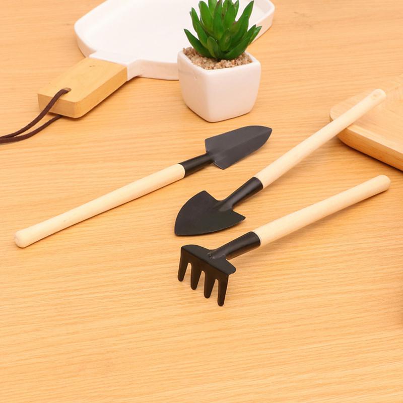 3Pcs/set Mini Shovel Rake Set Shovel For Plants Bonsai Tools Garden Mini Hand Tools Miniature Planting Set Wooden Handle Spade