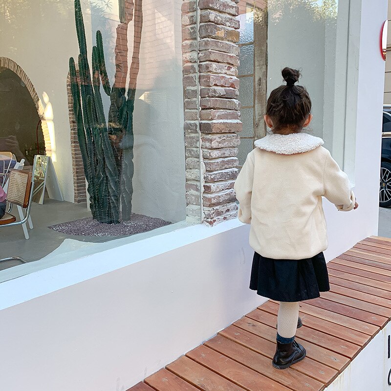 Manteau duffle-coat chic pour filles coréennes automne et hiver veste à col rond pour enfants vêtements manteau surdimensionné pour enfants sans col en flanelle