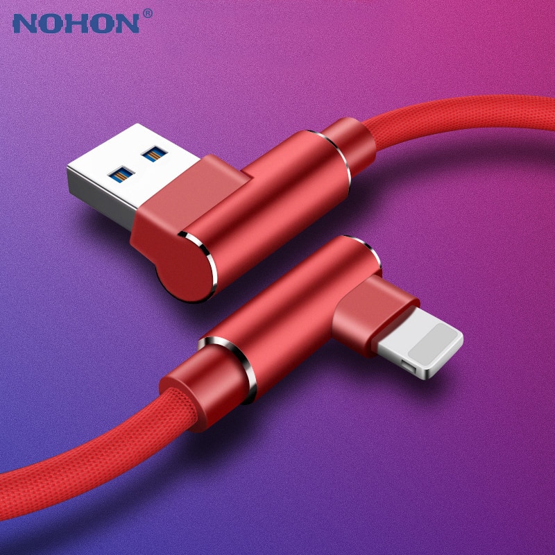 1m 2m 3m Fast USB Charger Cable For iPhone X XR Xs 11 Pro Max 6 6s 7 8 Plus 5s SE iPad Mobile Phone 90 Degree Charging Data Cord